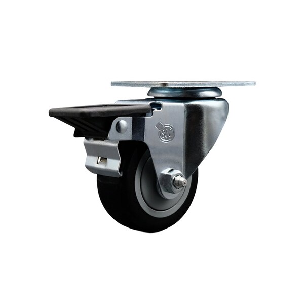 3'' Black Poly Wheel Swivel Top Plate Caster Posi Brake
